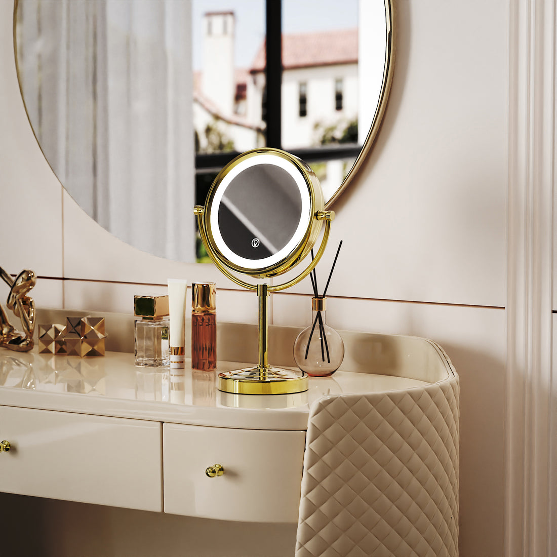 HEAVY-DUTY Smart Tabletop Gold Vanity Mirror