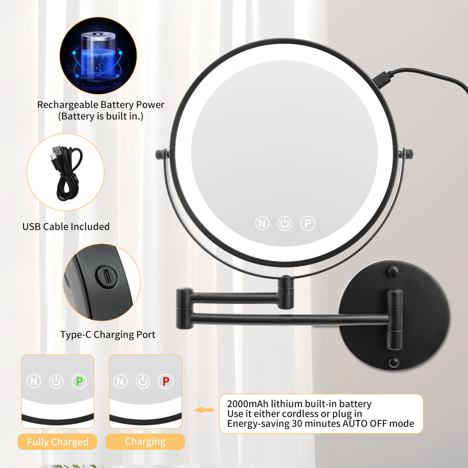 Oval Wall Mounted Lighted Makeup Mirror