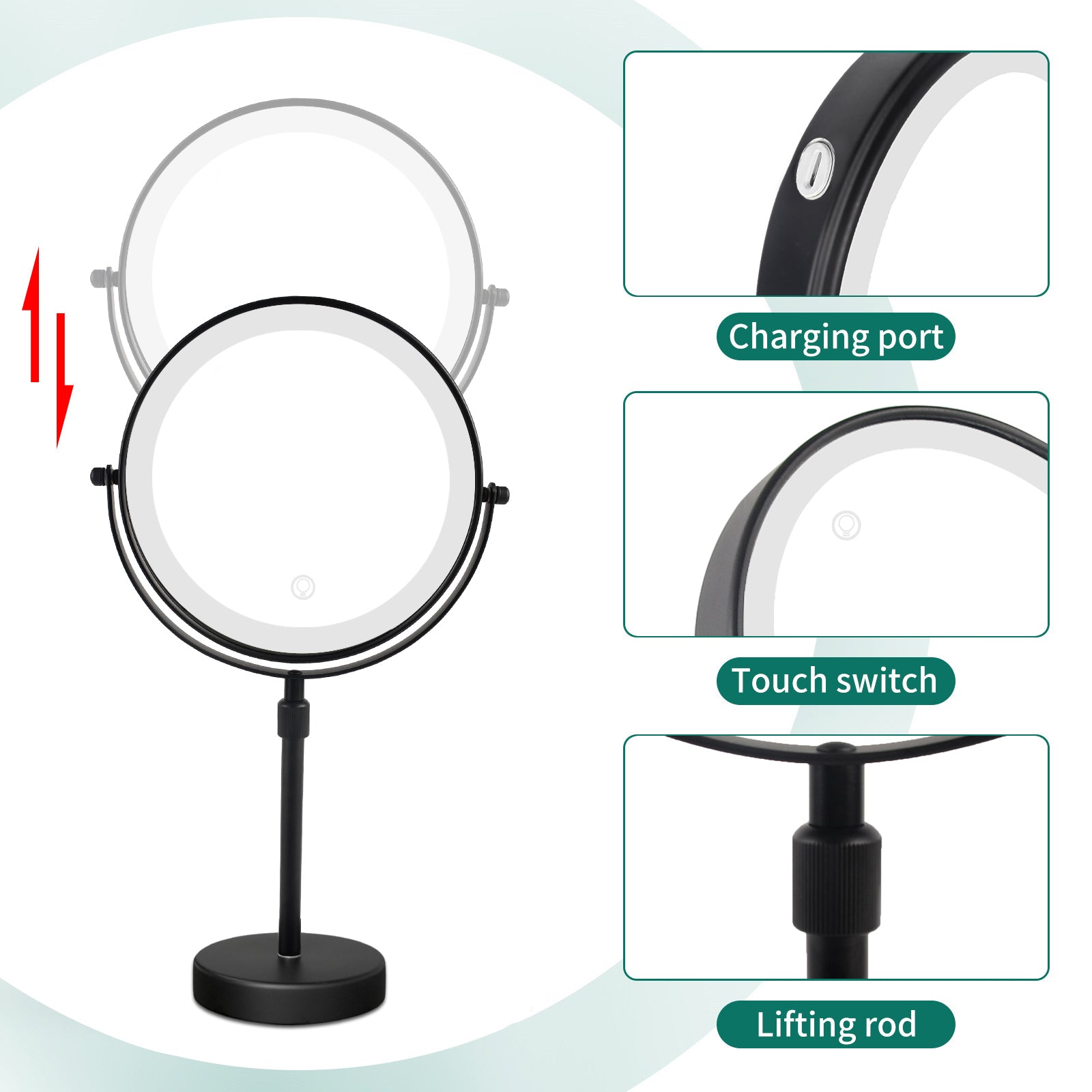 Adjustable Height Tabletop LED Vanity Mirror