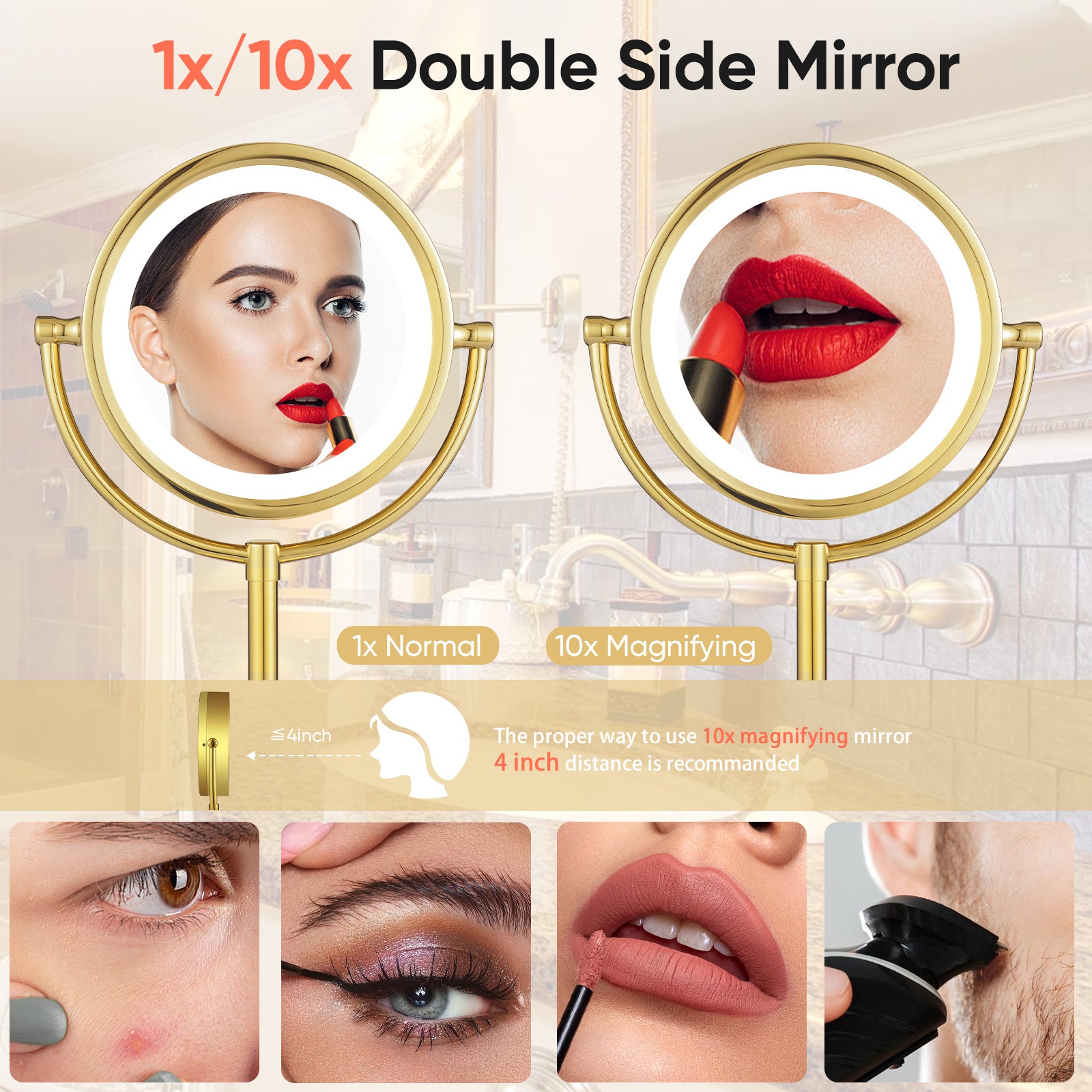 HEAVY-DUTY Smart Tabletop Gold Vanity Mirror