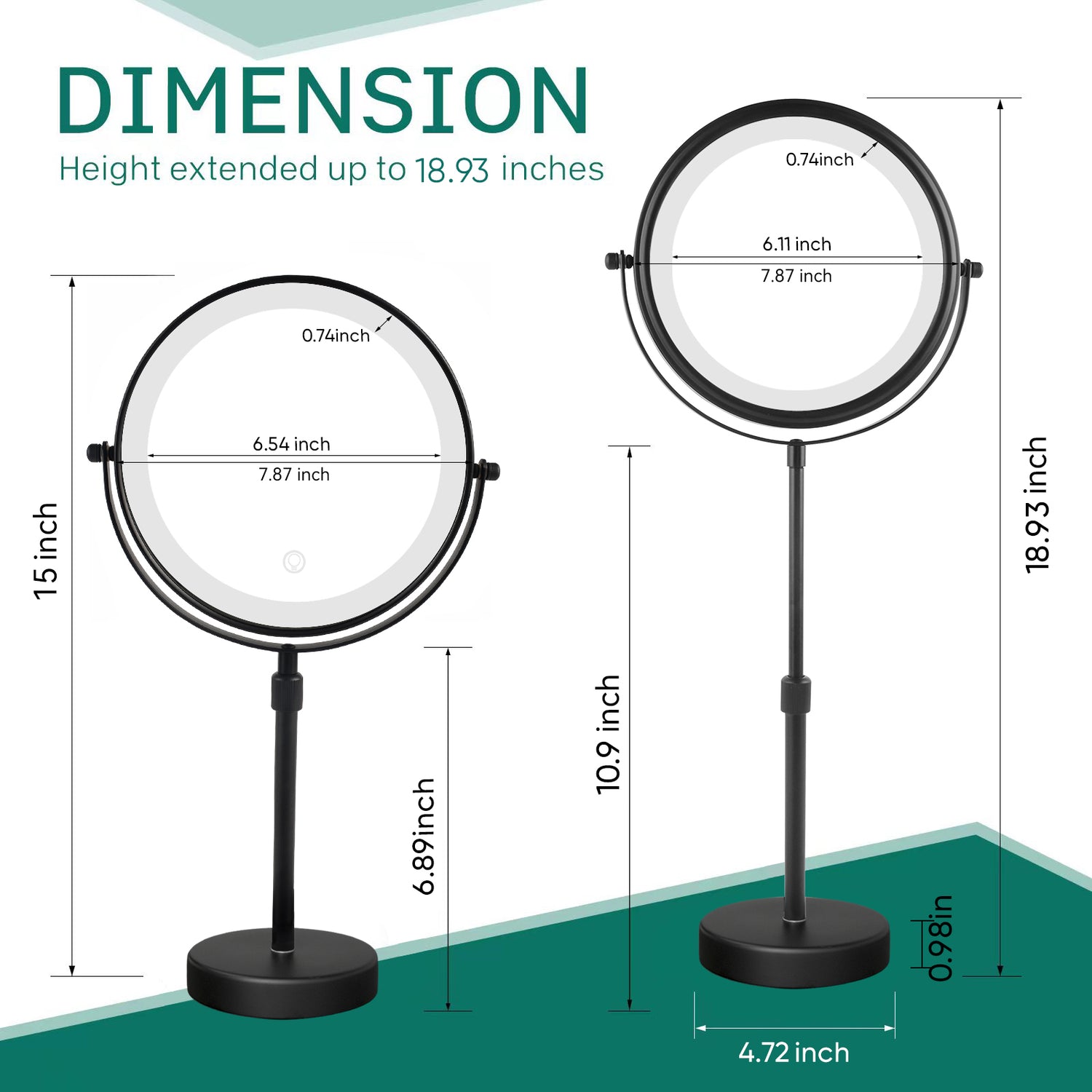 Adjustable Height Tabletop LED Vanity Mirror