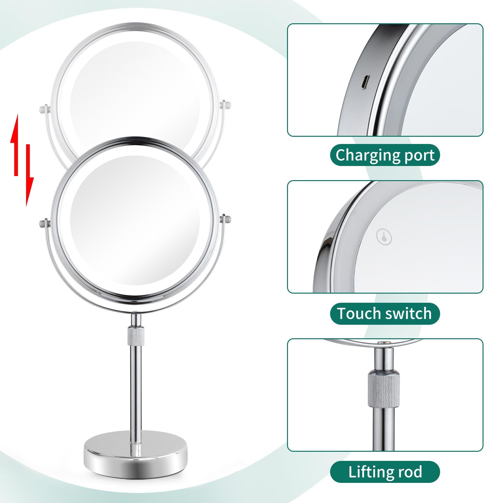 Adjustable Height LED Light Vanity Mirror