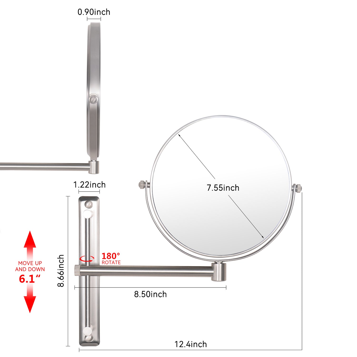 Adjustable Height Wall Mounted Makeup Mirror