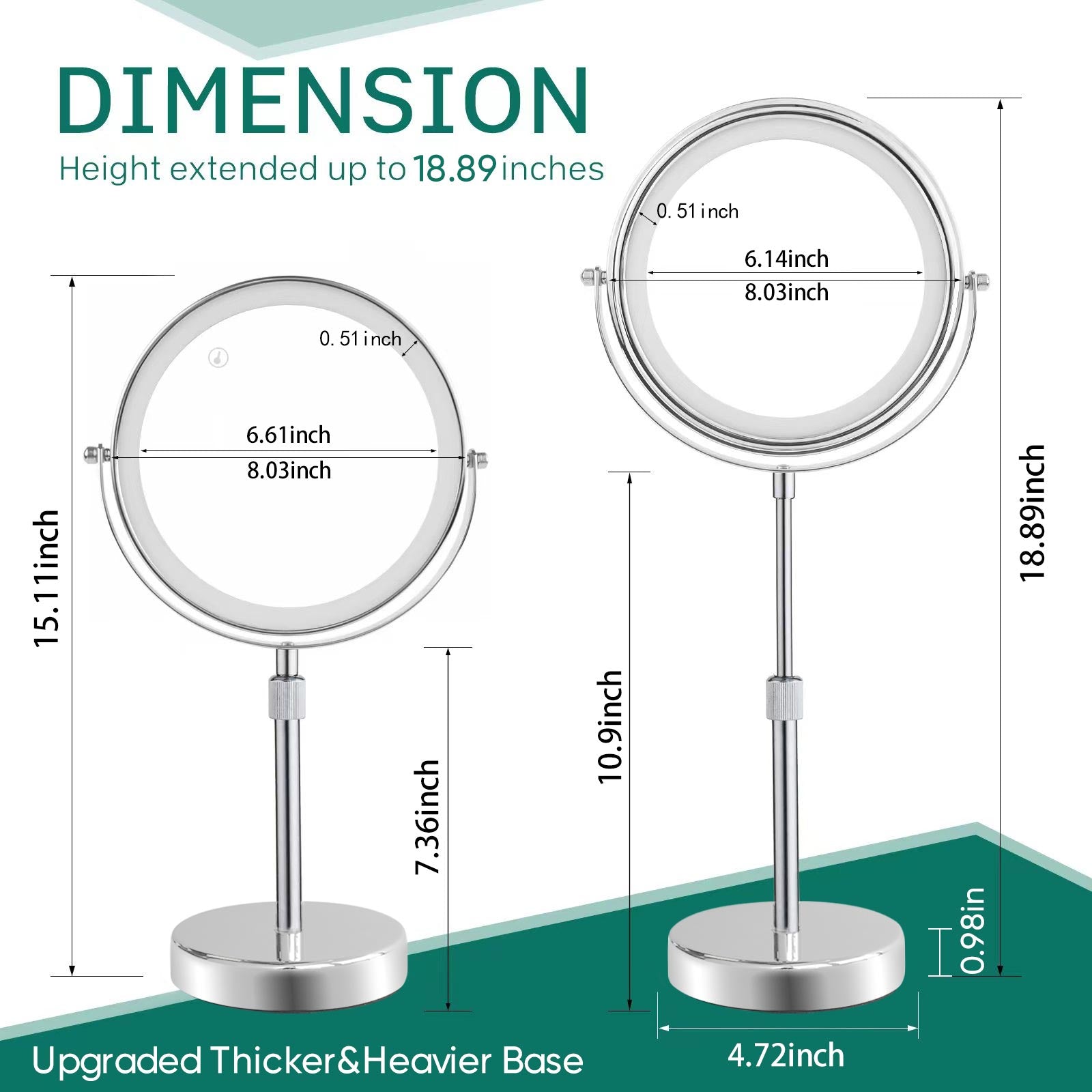 Adjustable Height LED Light Vanity Mirror