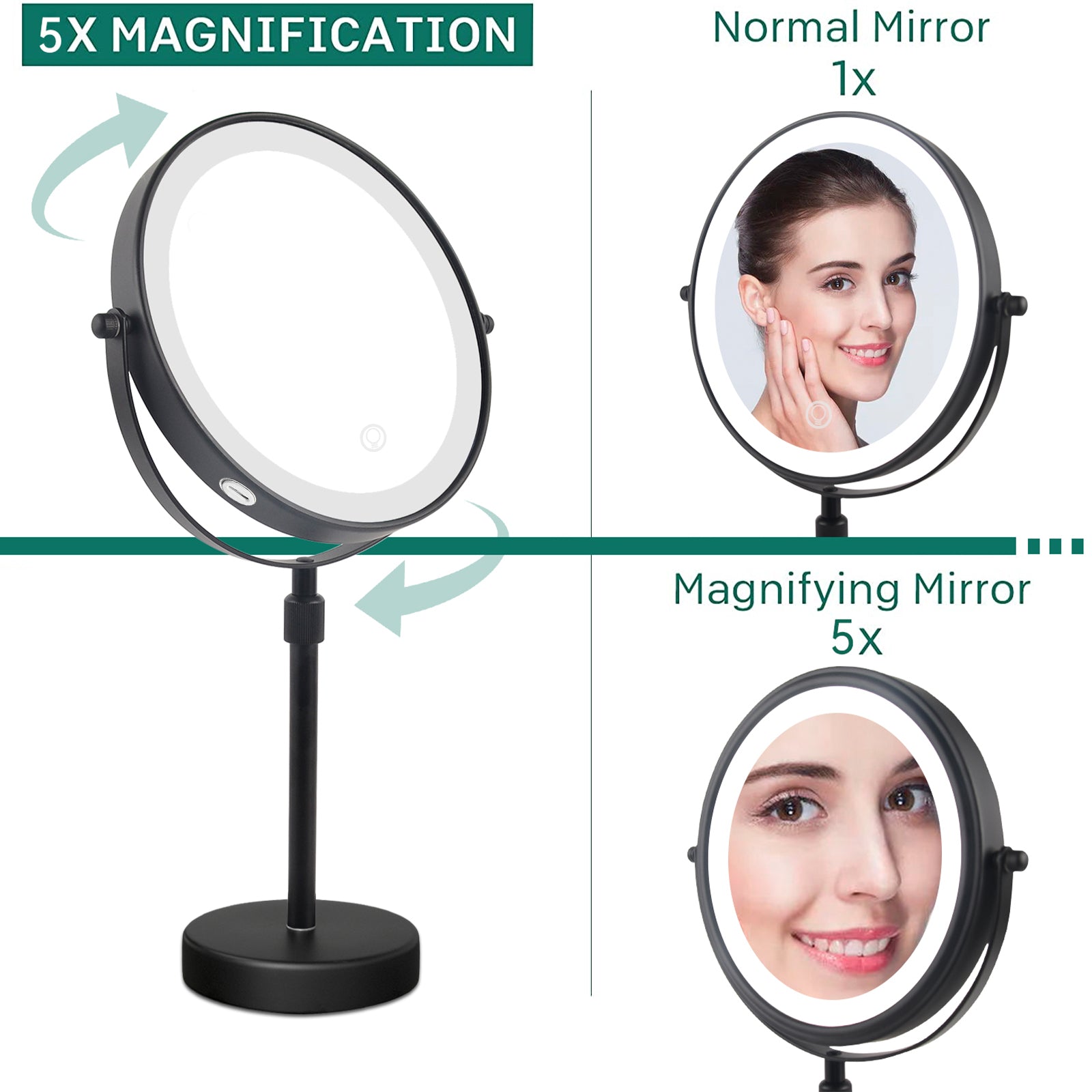 Adjustable Height Tabletop LED Vanity Mirror