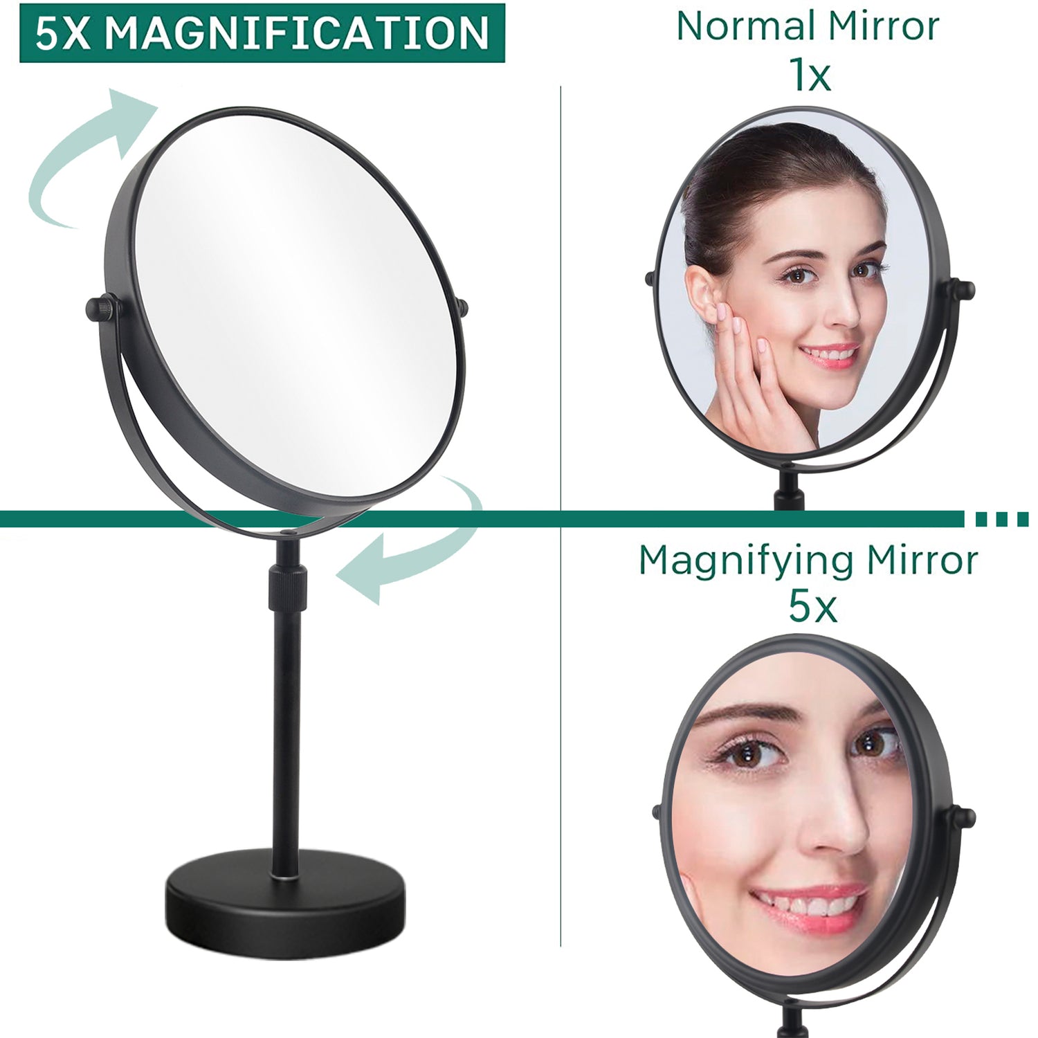 Satin Black Adjustable Height Makeup Mirror