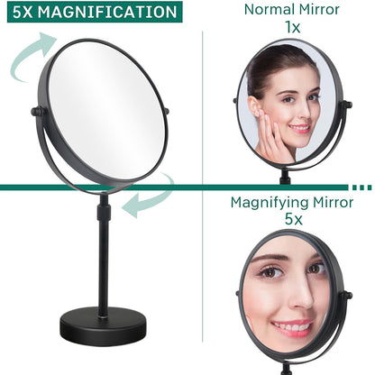 Satin Black Adjustable Height Makeup Mirror