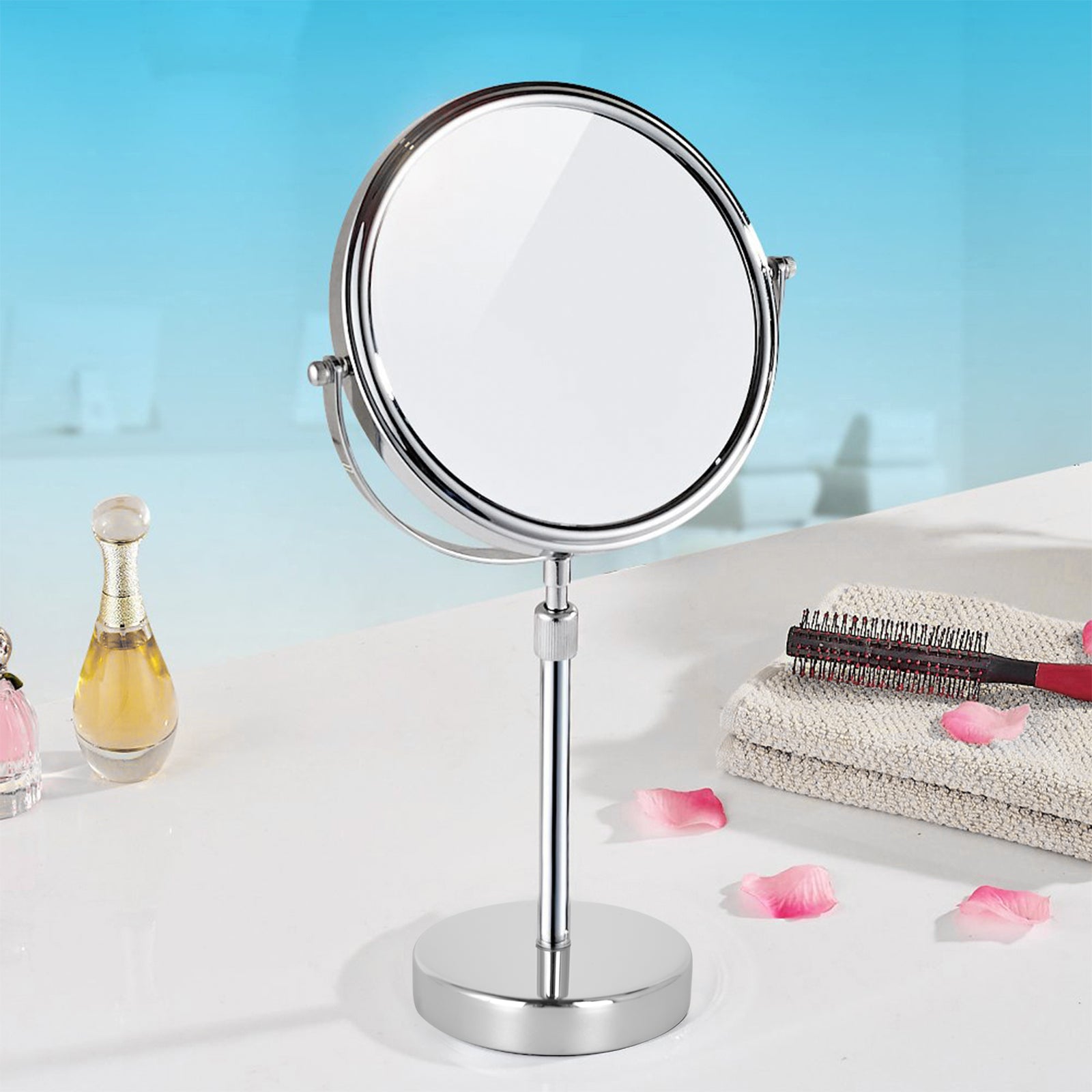 Adjustable Height Chrome Vanity Mirror