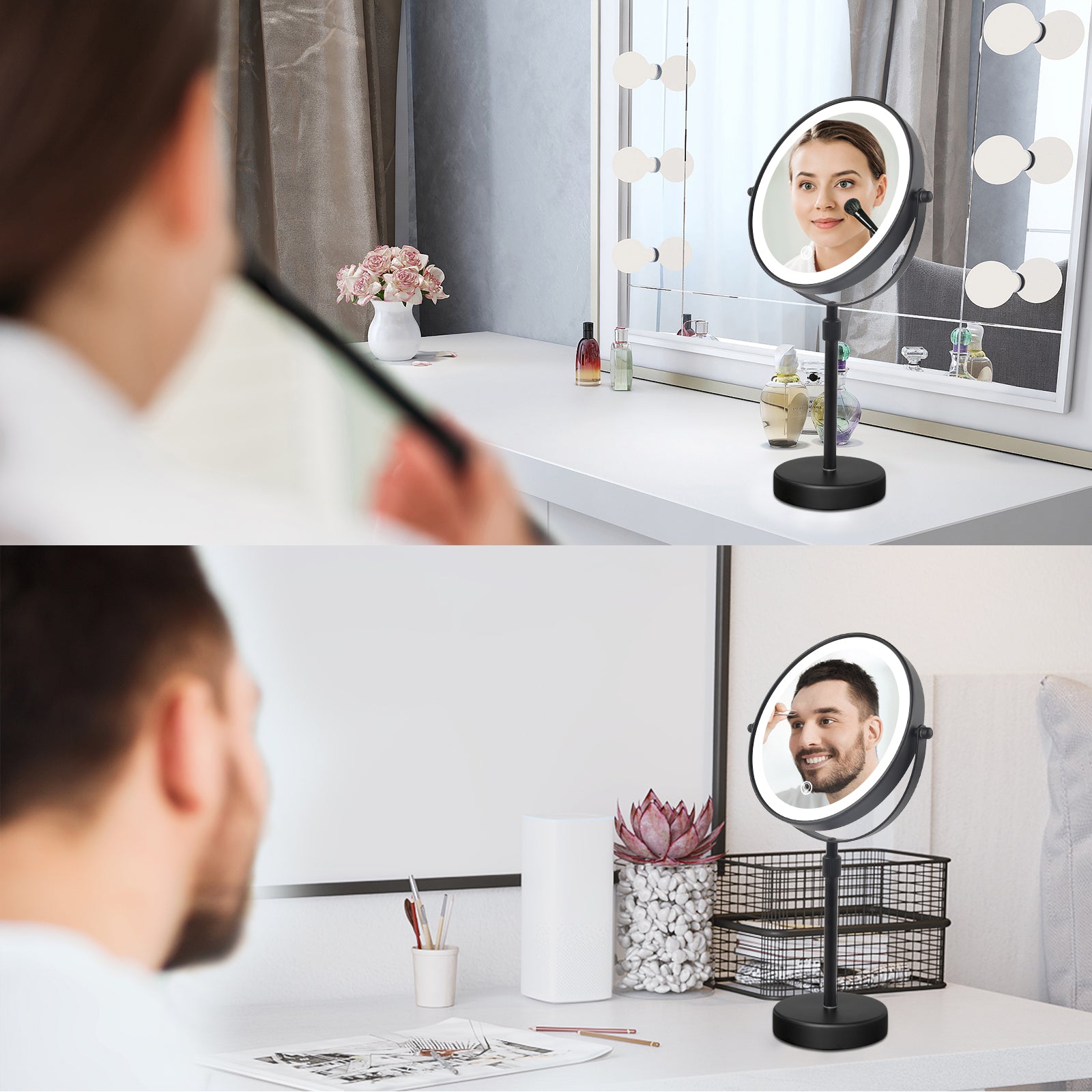 Adjustable Height Tabletop LED Vanity Mirror