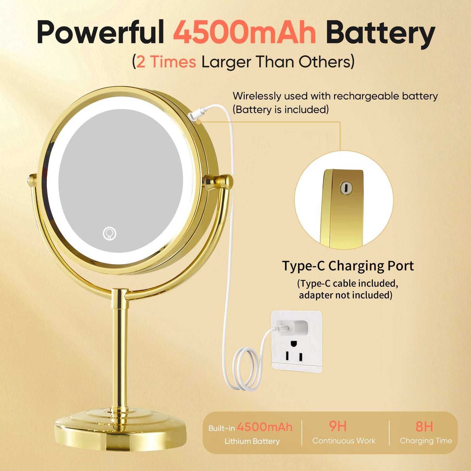 HEAVY-DUTY Smart Tabletop Gold Vanity Mirror