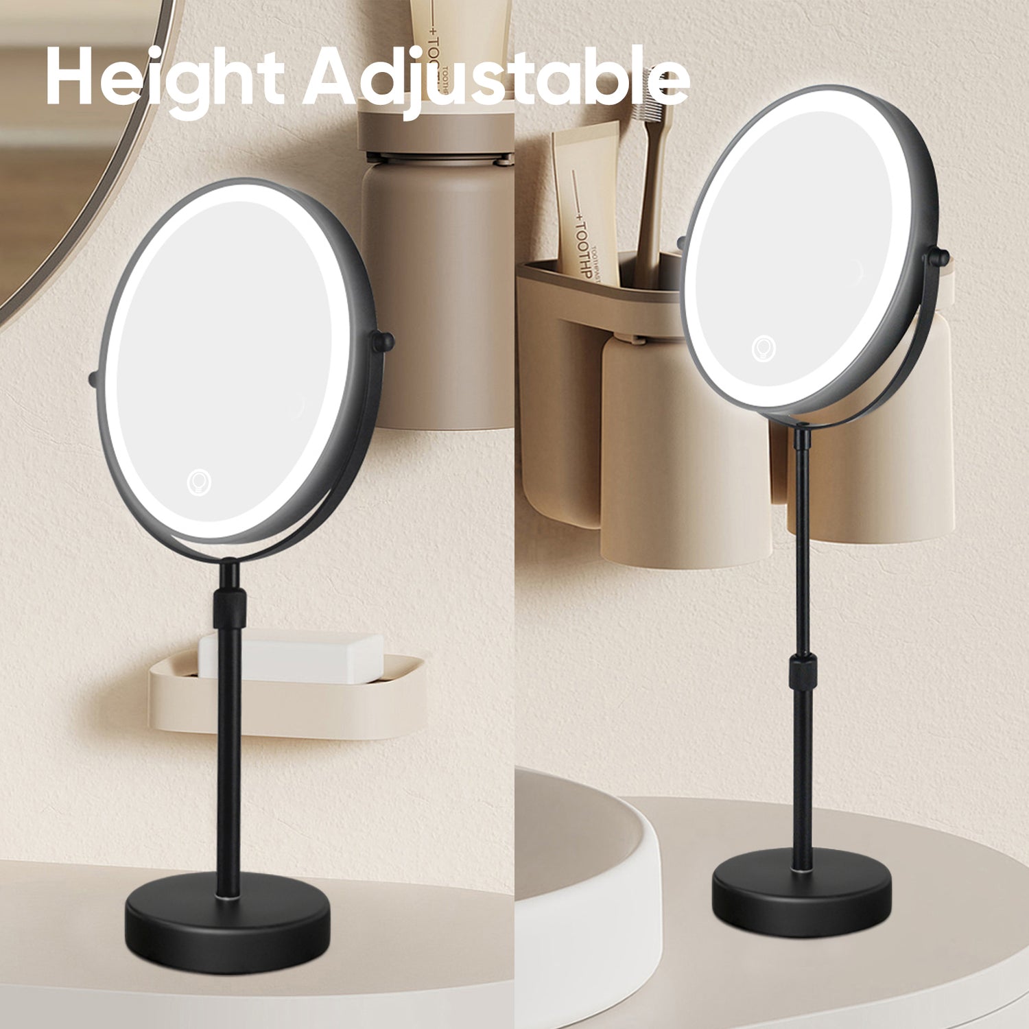 Adjustable Height Tabletop LED Vanity Mirror